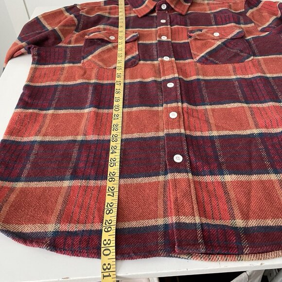 Brixton Bowery Standard Fit Mens Burgundy Orange Plaid Flannel Shirt Outdoor L - Picture 6 of 12